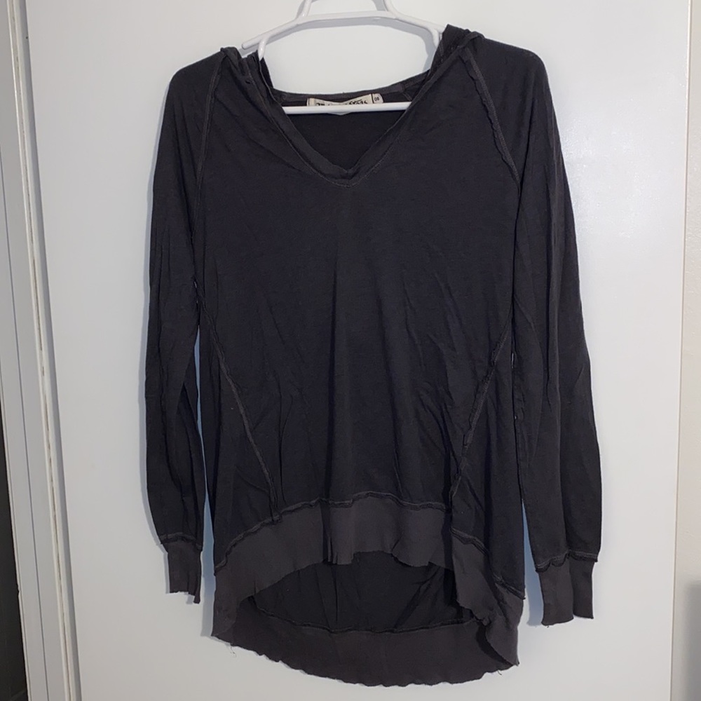 MICHAEL STARS hooded long sleeve shirt top distressed hemline